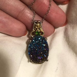 NWOT Unique Oil Spill Druzy Pendant Necklace